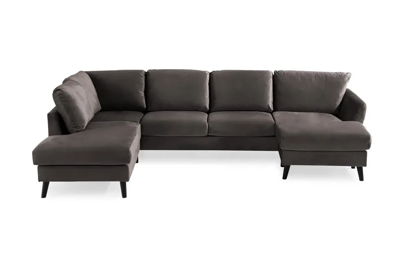 Trend 4-sits Vänstervänd U-formad Soffa med Divan och Schäslong i Sammet, Mörkgrå