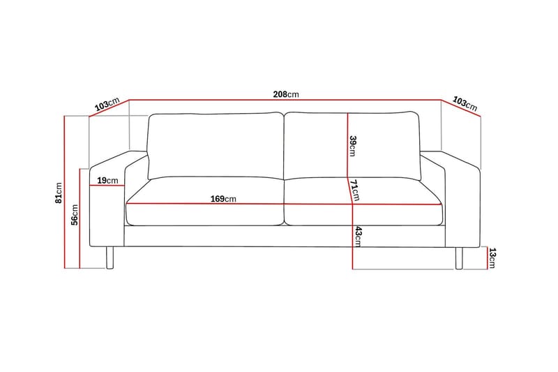 Scandi Djup 3-sits Soffa i Tyg - Mörkbrun - Möbler - Soffa - 3 sits soffa