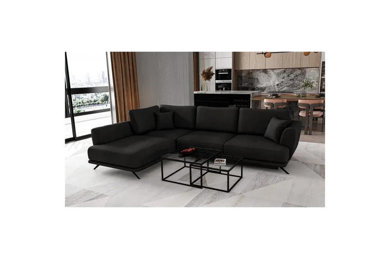 Sektion Eltap Larde 286x191x90 cm - Velvetmat 10, svart, Vänster - Möbler - Soffa - Bäddsoffa