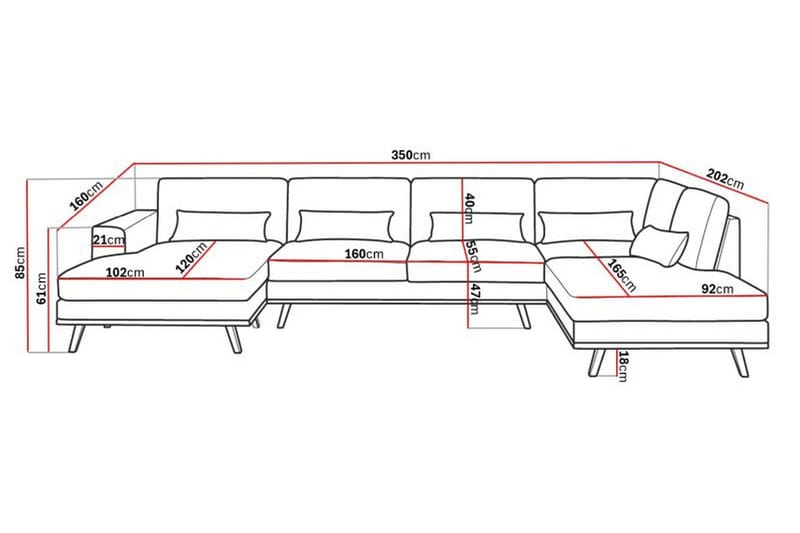 Copenhagen 5-sits Högervänd U-formad Soffa med Divan och Schäslong i Konstläder - Mörkgrå - Möbler - Soffa - Skinnsoffor