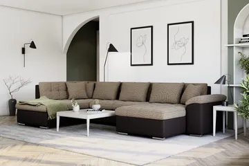 Dynir Hörnbäddsoffa Divan med Förvaring Höger - Beige/Brun - Möbler - Soffa - Skinnsoffor