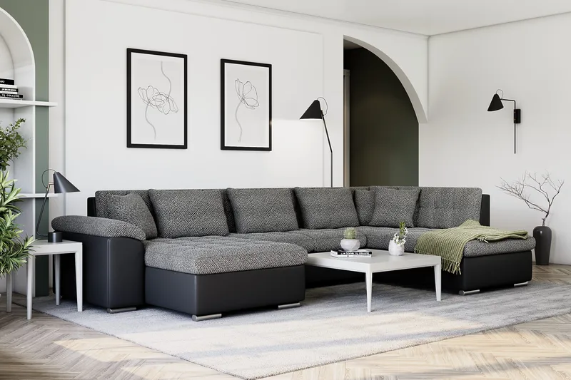 Dynir Stor Hörnbäddsoffa Divan med Förvaring Vänster - Grå / Svart - Möbler - Soffa - Skinnsoffor