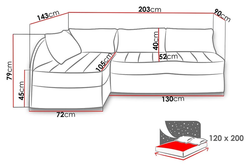 Frestelsens Bäddsoffa 203x143x79 cm - Svart - M öbler - Soffa - Skinnsoffor