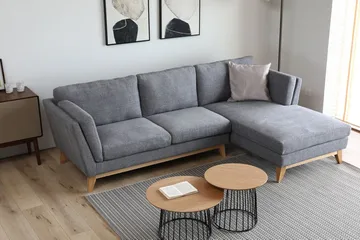 Soffa med divan grått tyg - 260 cm bred - grå - Möbler - Soffa - Divansoffor & schäslongsoffa