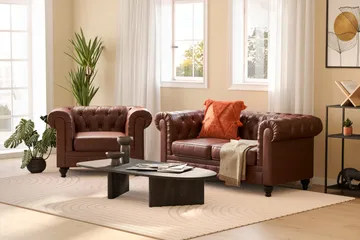 Chesterfield Lyx Soffgrupp 2-sits+Fåtölj - Brun - Möbler - Soffa - Soffgrupp - Soffgrupp 3 2 1