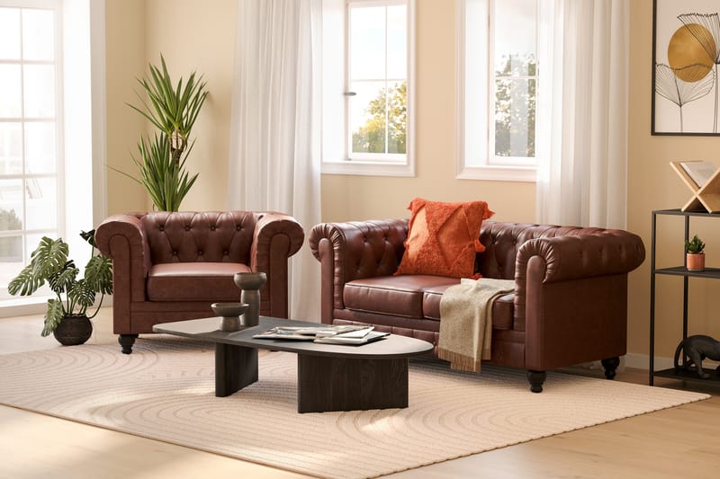 Chesterfield Lyx Soffgrupp 2-sits+Fåtölj - Brun - Möbler - Soffa - Soffgrupp - Soffgrupp 3 2 1