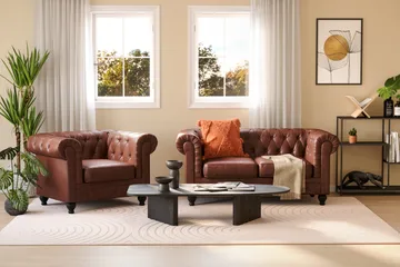 Chesterfield Lyx Soffgrupp 2-sits+Fåtölj - Brun - Möbler - Soffa - Soffgrupp - Soffgrupp 3 2 1