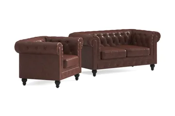Chesterfield Lyx Soffgrupp 2-sits+Fåtölj - Brun - Möbler - Soffa - Soffgrupp - Soffgrupp 3 2 1