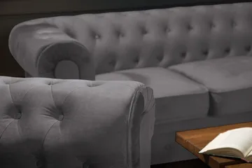 Chesterfield Lyx Soffgrupp 2-sits+Fåtölj Sammet - Grå - Möbler - Soffa - Soffgrupp - Soffgrupp 3 2 1
