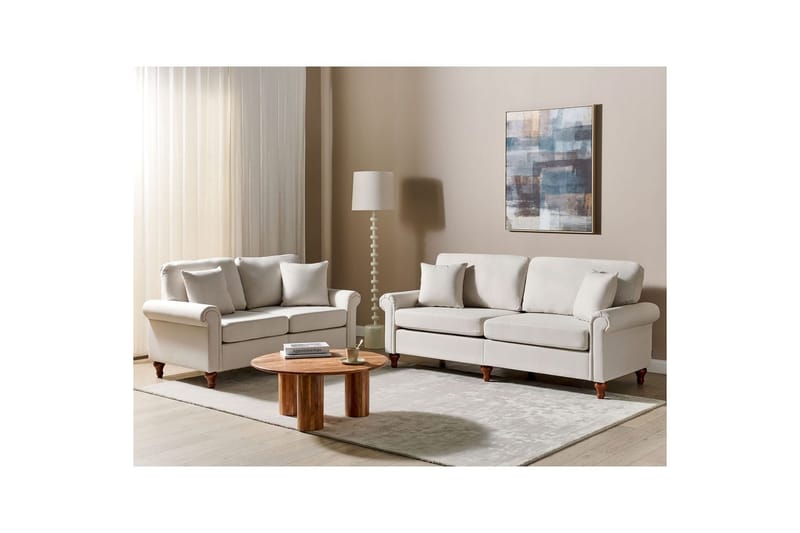 Soffgrupp Ginnerup Beige/mörkt trä - Beige/mörkt trä - Möbler - Soffa - Soffgrupp