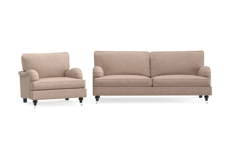 Howard Classic Soffgrupp 2-sits Soffa + Fåtölj i Tyg, Mörkbeige