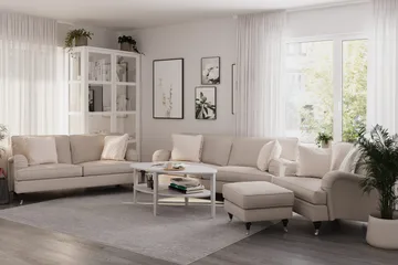 Howard Classic Soffgrupp 3-sits + 2-sits Soffa + Fåtölj + Fotpall i Tyg - Beige - Möbler - Soffa - Soffgrupp - Soffgrupp 3 2 1