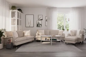 Howard Classic Soffgrupp 3-sits + 2-sits Soffa + Fåtölj + Fotpall i Tyg - Beige - Möbler - Soffa - Soffgrupp - Soffgrupp 3 2 1
