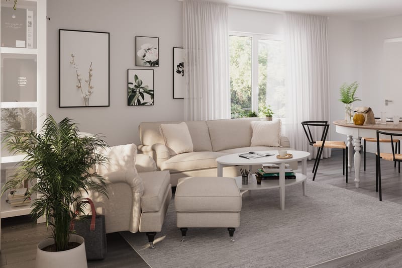 Howard Classic Soffgrupp 3-sits Soffa + Fåtölj + Fotpall i Tyg - Beige - Möbler - Soffa - Soffgrupp - Soffgrupp 3 2 1