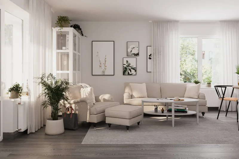 Howard Classic Soffgrupp 3-sits Soffa + Fåtölj + Fotpall i Tyg - Beige - Möbler - Soffa - Soffgrupp - Soffgrupp 3 2 1