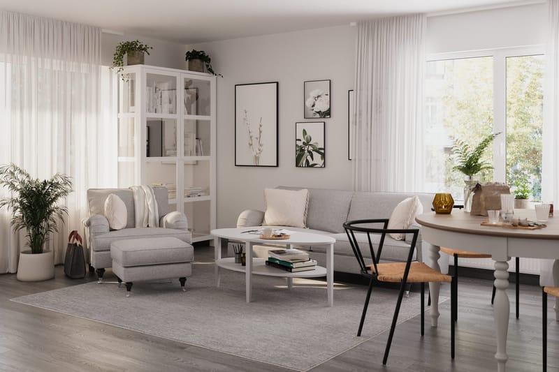 Howard Classic Soffgrupp 3-sits Soffa + Fåtölj + Fotpall i Tyg - Grå - Möbler - Soffa - Soffgrupp - Soffgrupp 3 2 1