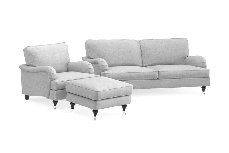 Howard Classic Soffgrupp 3-sits Soffa + Fåtölj + Fotpall i Tyg - Grå - Möbler - Soffa - Soffgrupp - Soffgrupp 3 2 1