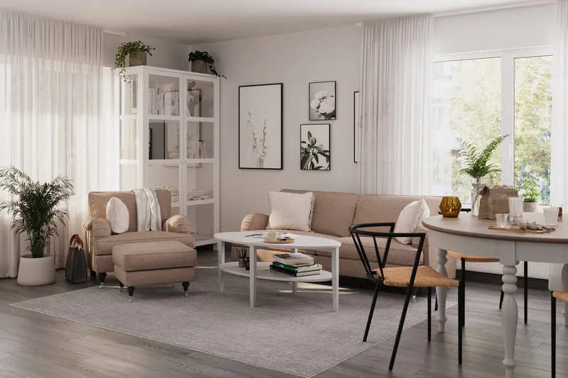 Howard Classic Soffgrupp 3-sits Soffa + Fåtölj + Fotpall i Tyg - Mörkbeige - Möbler - Soffa - Soffgrupp - Soffgrupp 3 2 1