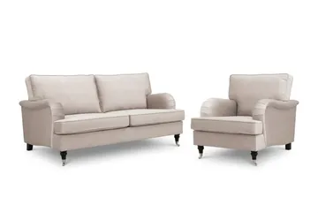 Howard Classic Soffgrupp 3-Sits Soffa och Fåtölj i Sammet - Beige - Möbler - Soffa - Soffgrupp - Soffgrupp 3 2 1