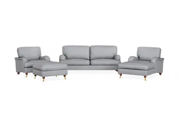 Howard Lyx Soffgrupp 3-sits Soffa + Divanfåtölj + Fåtölj + Fotpall i Tyg - Ljusgrå - Möbler - Soffa - Soffgrupp - Soffgrupp 3 2 1