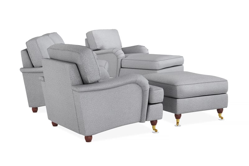 Howard Lyx Soffgrupp 3-sits Soffa + Divanfåtölj + Fåtölj + Fotpall i Tyg - Ljusgrå - Möbler - Soffa - Soffgrupp - Soffgrupp 3 2 1