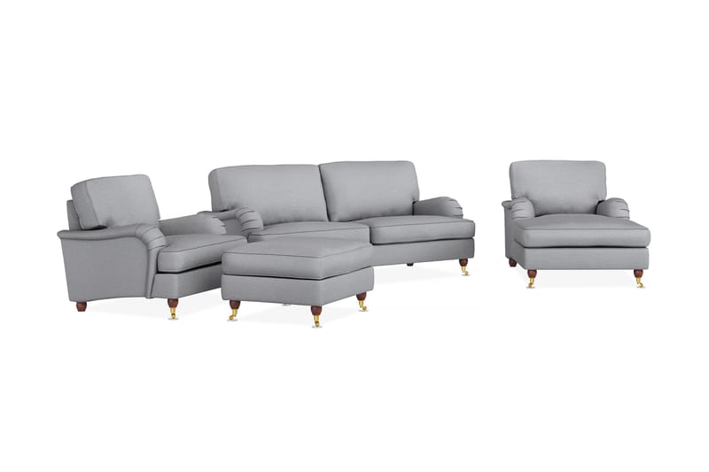 Howard Lyx Soffgrupp 3-sits Soffa + Divanfåtölj + Fåtölj + Fotpall i Tyg - Ljusgrå - Möbler - Soffa - Soffgrupp - Soffgrupp 3 2 1