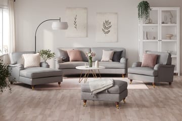 Howard Lyx Soffgrupp 3-sits Svängd Soffa + Divanfåtölj + Fåtölj + Fotpall i Tyg - Ljusgrå - Möbler - Soffa - Soffgrupp - Soffgrupp 3 2 1