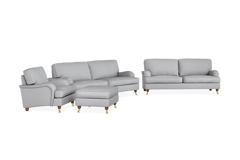 Howard Lyx Soffgrupp 4-sits + 3-sits Soffa + Fåtölj + Fotpall i Tyg - Ljusgrå - Möbler - Soffa - Soffgrupp - Soffgrupp 3 2 1