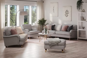 Howard Lyx Soffgrupp 4-sits + 3-sits Soffa + Fåtölj + Fotpall i Tyg - Ljusgrå - Möbler - Soffa - Soffgrupp - Soffgrupp 3 2 1