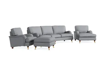 Howard Lyx Soffgrupp 4-sits Svängd Soffa + Divanfåtölj + Fåtölj + Fotpall i Tyg - Ljusgrå - Möbler - Soffa - Soffgrupp - Soffgrupp 3 2 1