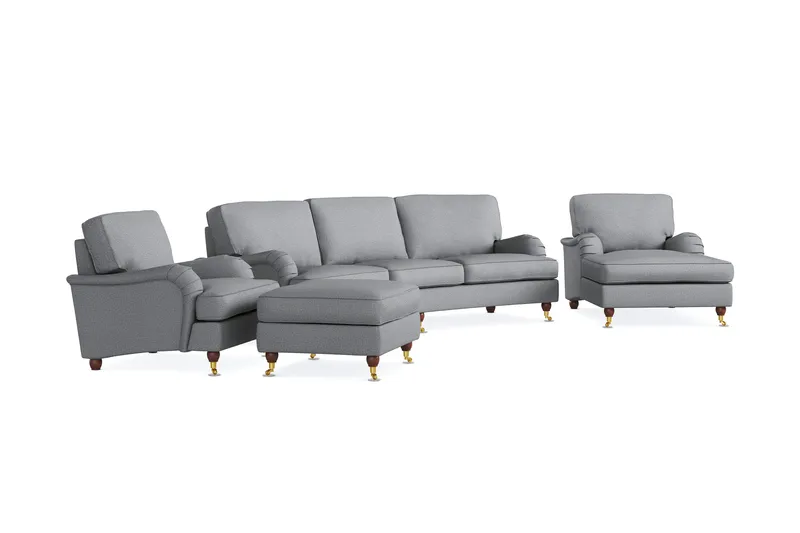 Howard Lyx Soffgrupp 4-sits Svängd Soffa + Divanfåtölj + Fåtölj + Fotpall i Tyg - Ljusgrå - Möbler - Soffa - Soffgrupp - Soffgrupp 3 2 1