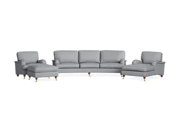Howard Lyx Soffgrupp 4-sits Svängd Soffa + Divanfåtölj + Fåtölj + Fotpall i Tyg - Ljusgrå - Möbler - Soffa - Soffgrupp - Soffgrupp 3 2 1