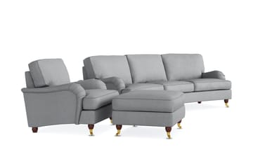 Howard Lyx Soffgrupp 4-sits Svängd Soffa + Fåtölj + Fotpall i Tyg - Ljusgrå - Möbler - Soffa - Soffgrupp - Howard soffgrupp