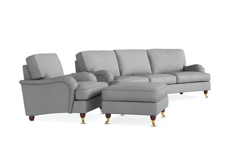 Howard Lyx Soffgrupp 4-sits Svängd Soffa + Fåtölj + Fotpall i Tyg - Ljusgrå - Möbler - Soffa - Soffgrupp - Howard soffgrupp