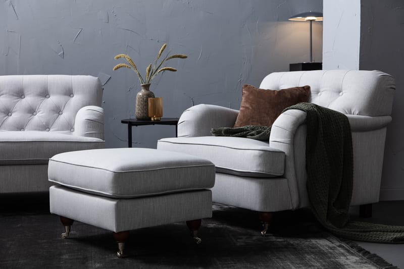 Howard Riviera Soffgrupp 2-sits + 3-sits Soffa + Fåtölj + Fotpall i Tyg - Grå - Möbler - Soffa - Soffgrupp - Soffgrupp 3 2 1