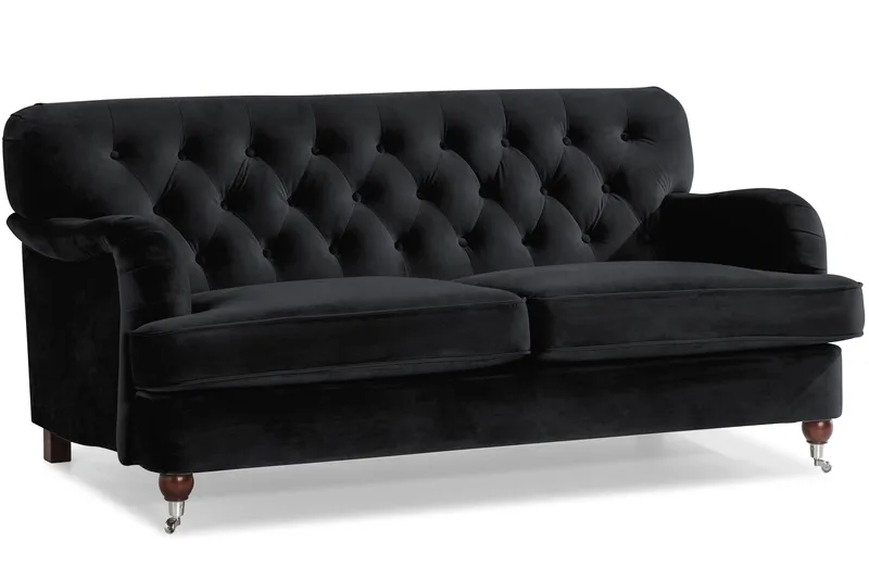 Howard Riviera Soffgrupp Svängd 3-sits + 2-sits Soffa + Fåtölj + Fotpall i Sammet - Svart - Möbler - Soffa - Soffgrupp - Soffgrupp 3 2 1
