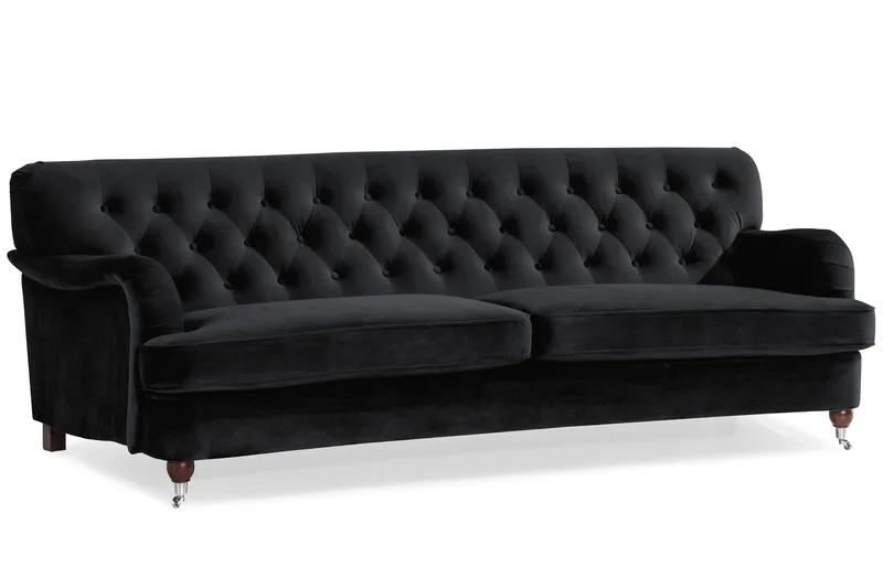 Howard Riviera Soffgrupp Svängd 3-sits + 2-sits Soffa + Fåtölj + Fotpall i Sammet - Svart - Möbler - Soffa - Soffgrupp - Soffgrupp 3 2 1