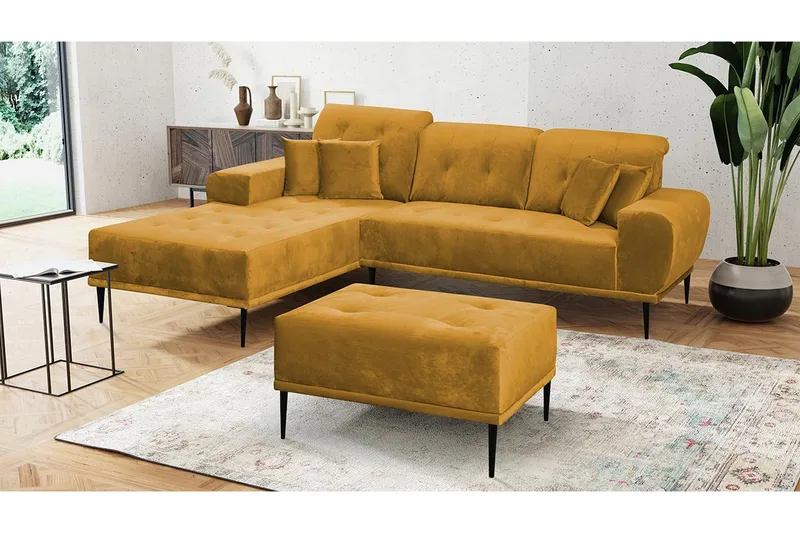 Rapale Soffgrupp Vänster med Fotpall - Sammet/Gul - Möbler - Soffa - Divansoffor & schäslongsoffa
