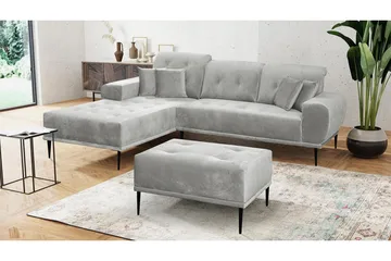 Rapale Soffgrupp Vänster med Fotpall - Sammet/Silver - Möbler - Soffa - Divansoffor & schäslongsoffa
