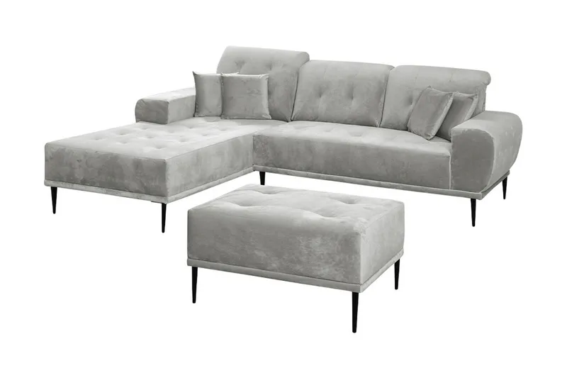 Rapale Soffgrupp Vänster med Fotpall - Sammet/Silver - Möbler - Soffa - Divansoffor & schäslongsoffa