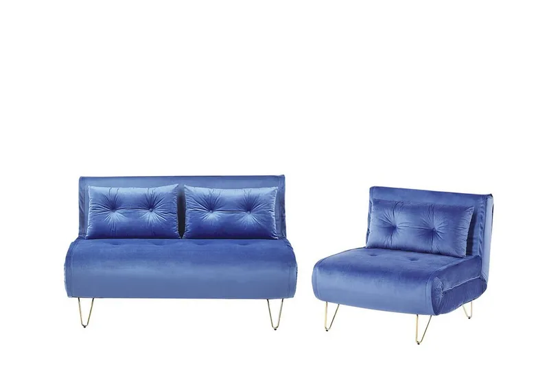 Soffgrupp 2-sits + 1-sits sammet marinblå VESTFOLD - Möbler - Soffa - Soffgrupp
