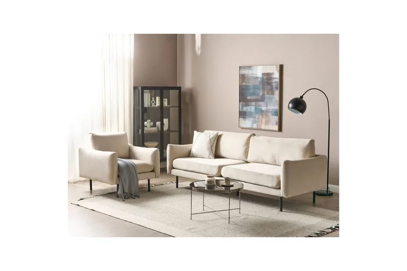 Soffgrupp Vinterbro Ljusbeige/svart, Sammet - Ljusbeige/svart, Sammet - Möbler - Soffa - Soffgrupp