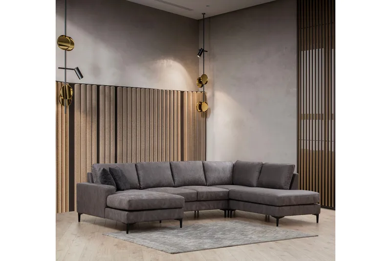 Svanabyn Soffa m. Divan och Schäslong 4-sits, Antracit