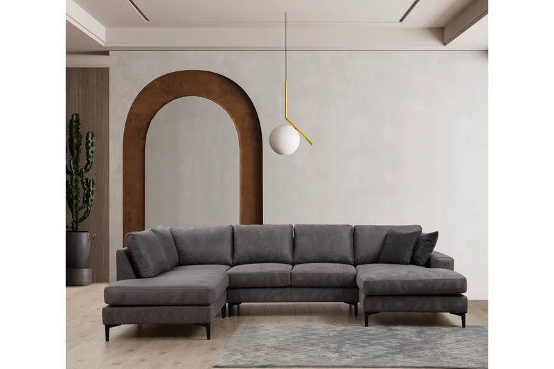 Svanabyn Soffa m. Divan och Schäslong 4-sits, Antracit