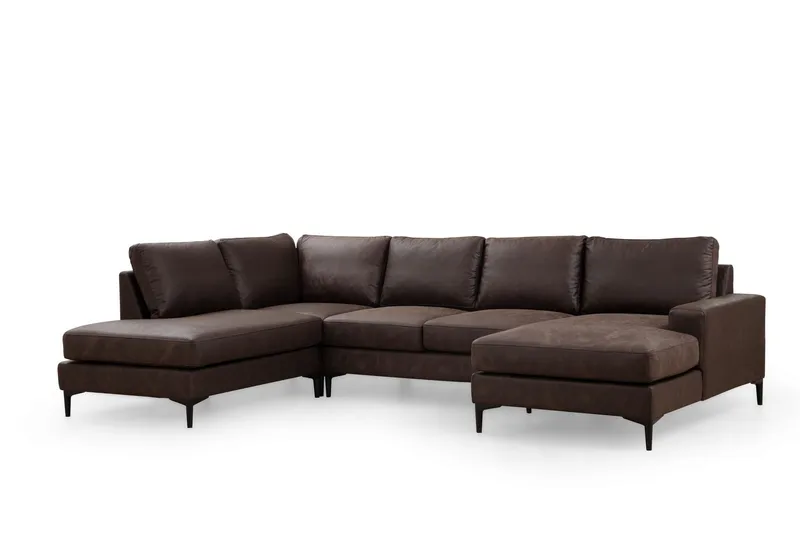 Svanabyn Soffa m. Divan och Schäslong 4-sits, Mörkbrun