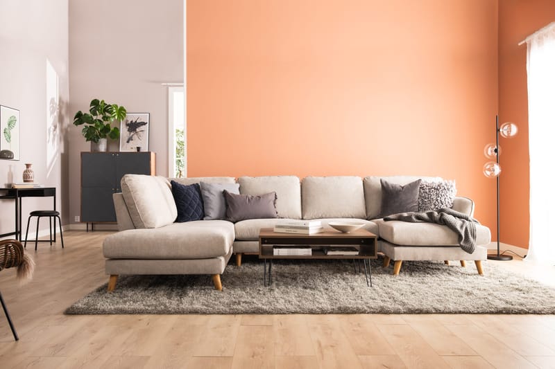 Trend Lyx 4-sits Vänstervänd U-formad Soffa med Divan och Schäslong i Tyg - Beige - Möbler - Soffa - U-soffa