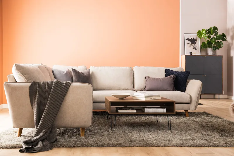 Trend Lyx 6-sits Vändbar L-formad Hörnsoffa i Tyg - Beige - Möbler - Soffa - Hörnsoffa