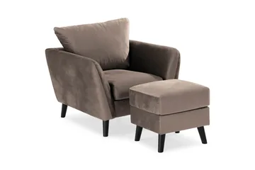 Trend Soffgrupp 3-sits + 2-sits Soffa + Fåtölj + Fotpall i Sammet - Brun - Möbler - Soffa - Soffgrupp