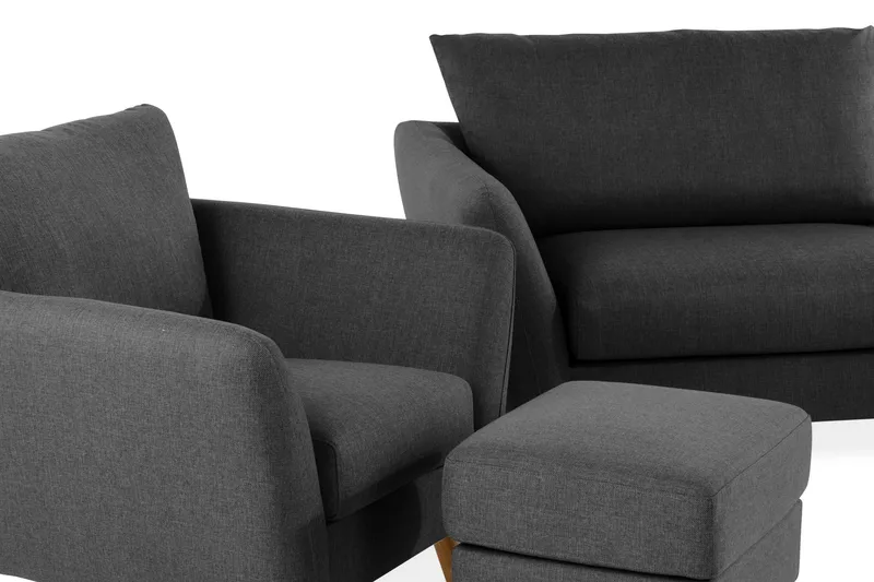 Trend Soffgrupp 3-sits + 2-sits Soffa + Fåtölj + Fotpall i Tyg - Svart - Möbler - Soffa - Soffgrupp