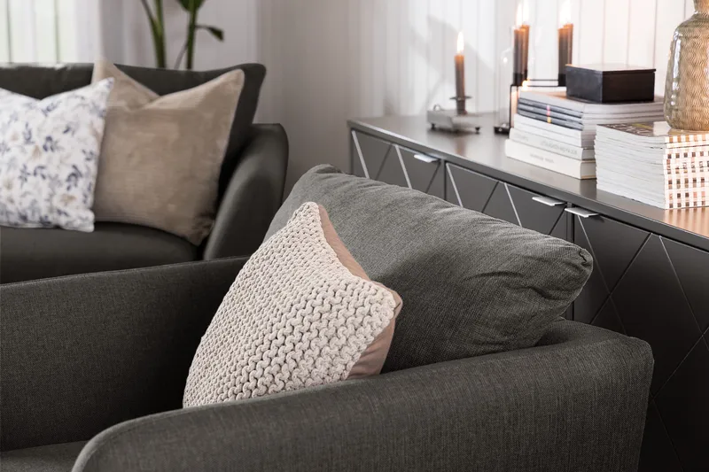 Trend Soffgrupp 3-sits + 2-sits Soffa + Fåtölj + Fotpall i Tyg - Svart - Möbler - Soffa - Soffgrupp